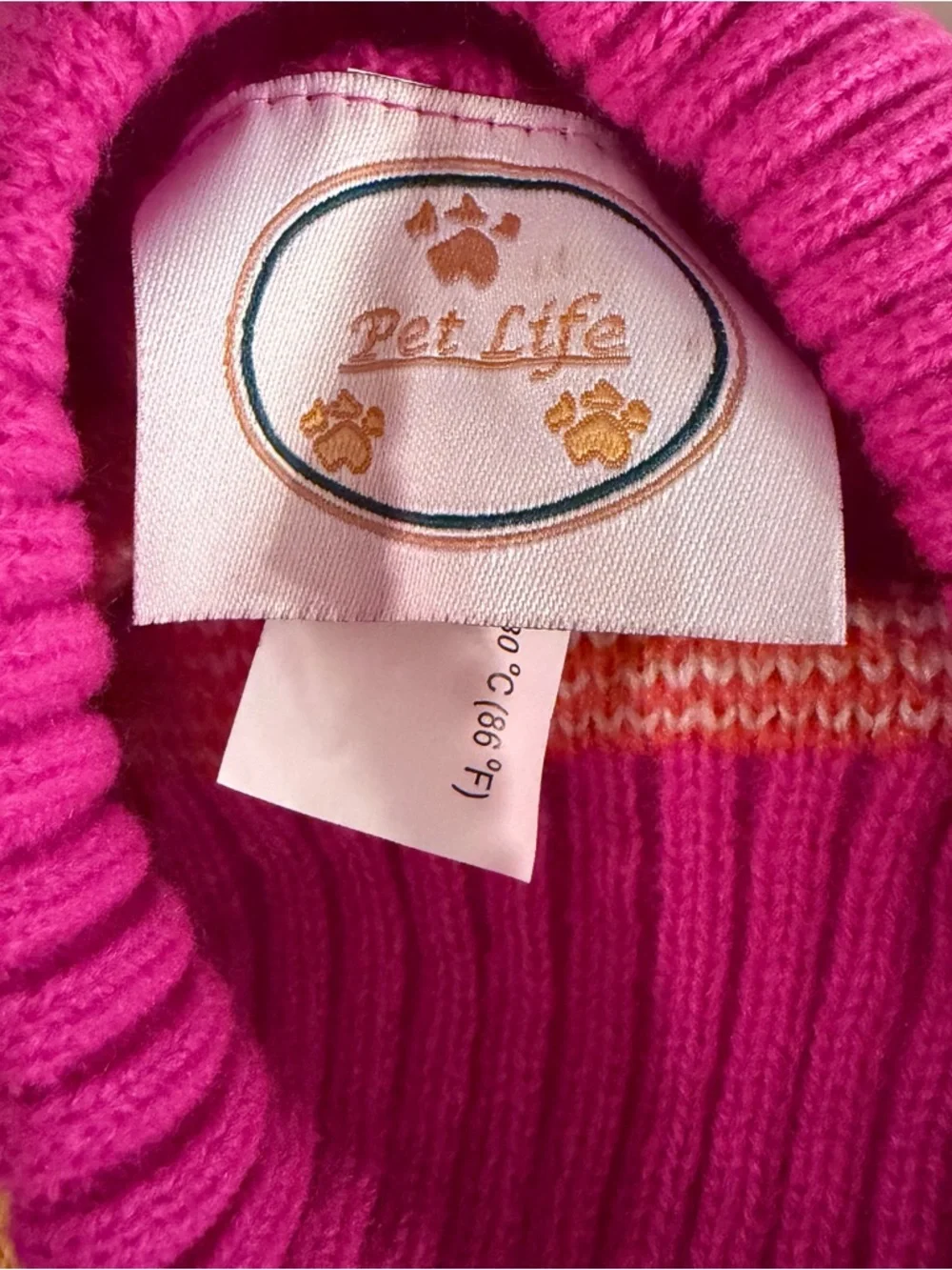 Pet Life Dog Sweater Size M Pink, Orange, Yellow Colorblock Smiley Face Kitschy
